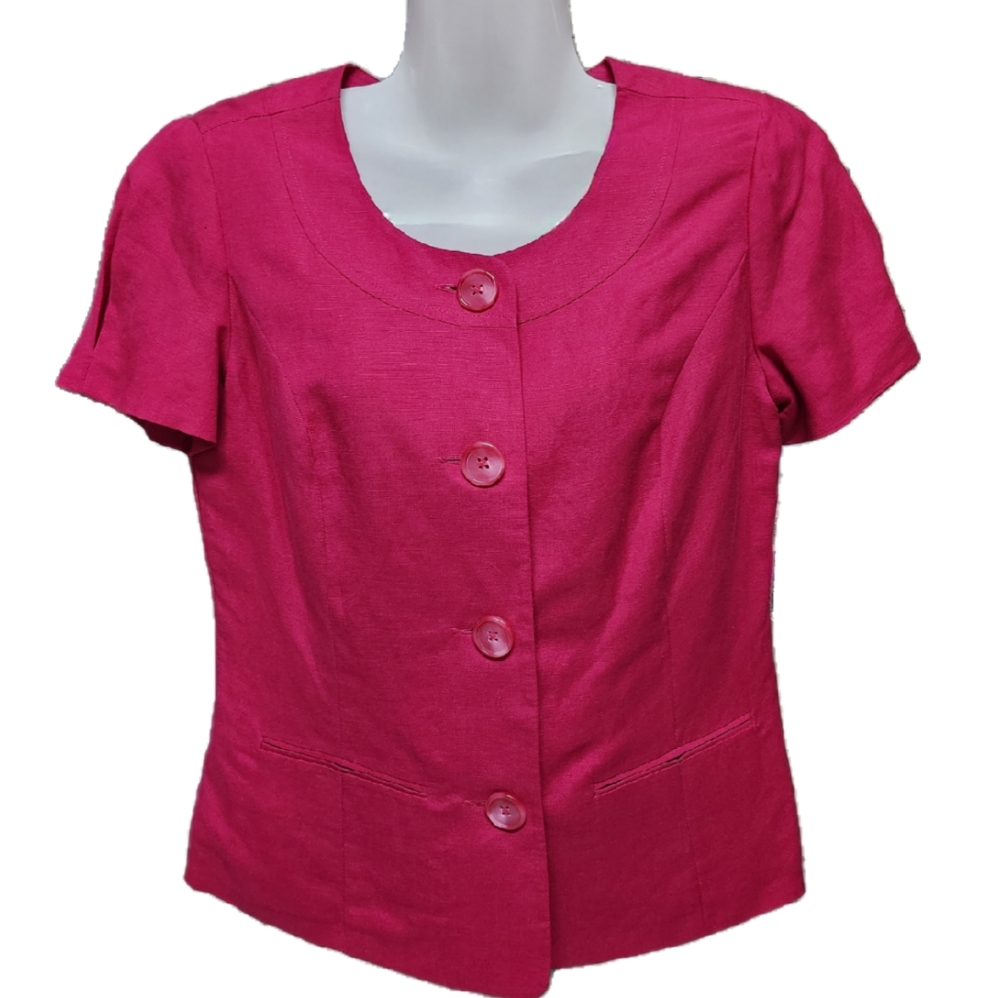 Front Buttoned Short Sleeve Linen Blouse